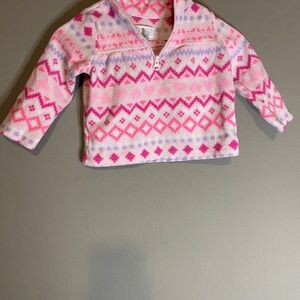 Pink and White Patterned Fleece Pullover